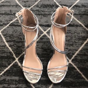 Strappy silver sandal heels
